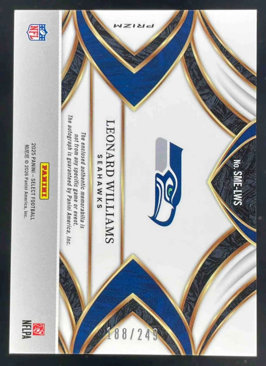 2025 Select Signature Memorabilia Silver Prizm #LWS Leonard Williams Auto /249 - Image 2