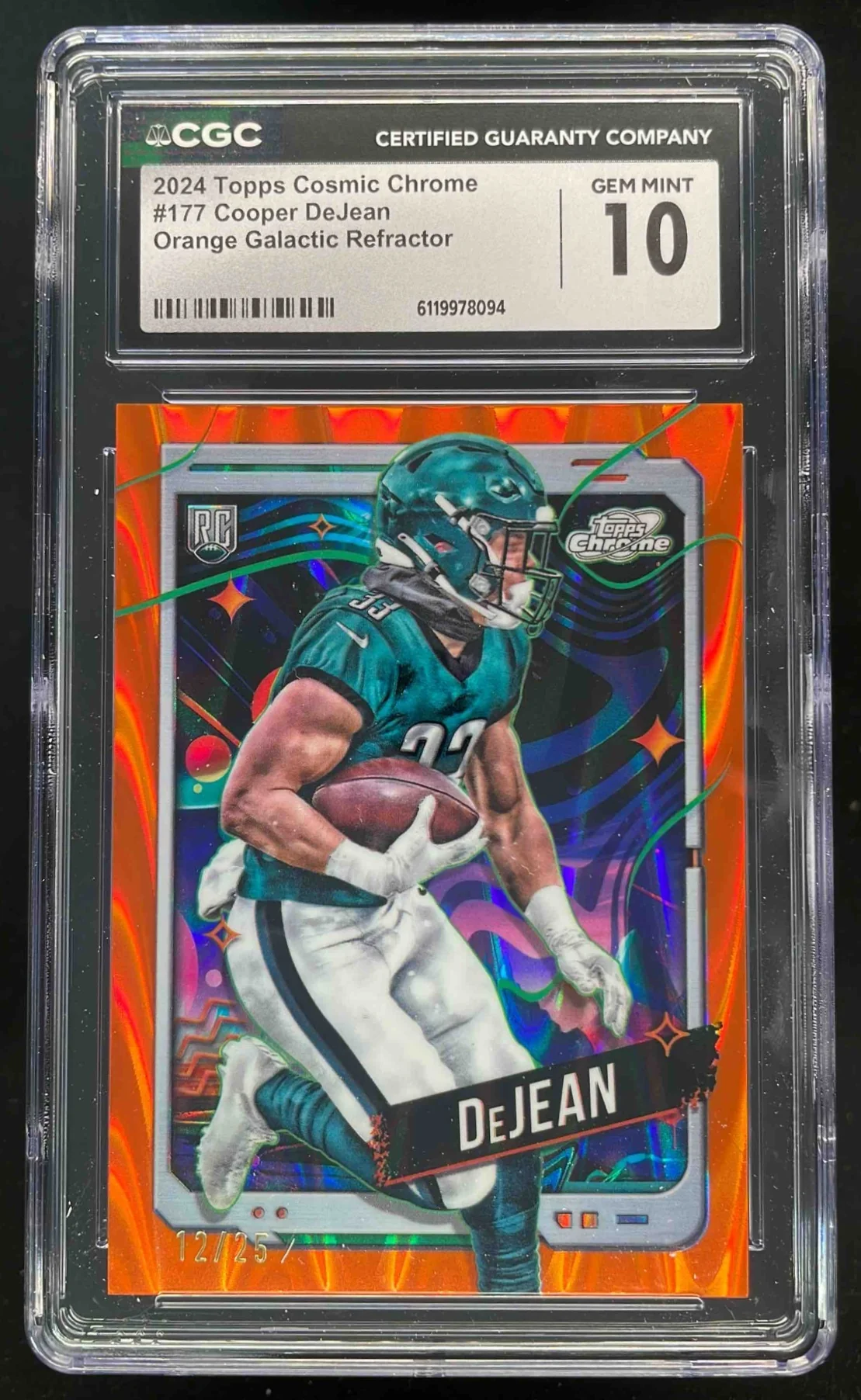 2024 Topps Cosmic Chrome Orange Galactic #177 Cooper DeJean RC /25 CGC 10