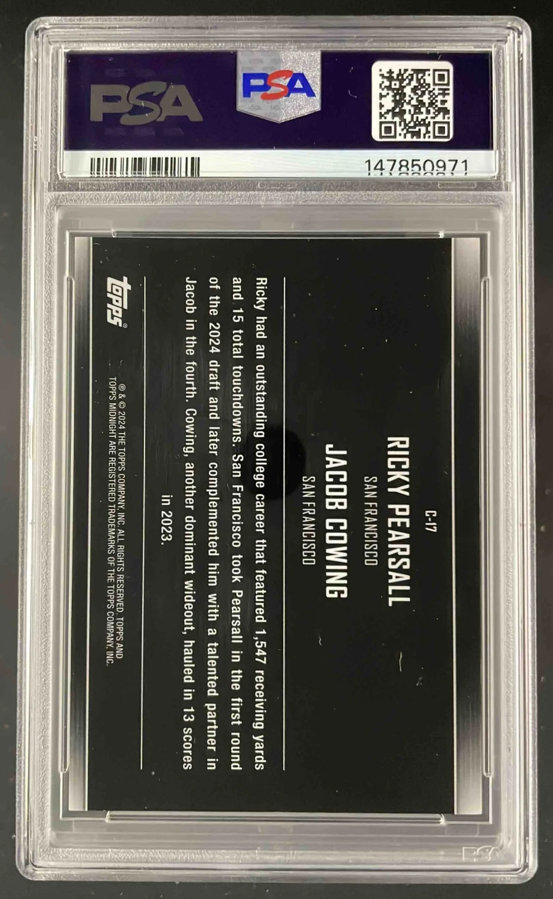 2024 Topps Midnight Constellations Ricky Pearsall Jacob Cowing RC /12 PSA 9 - Image 2