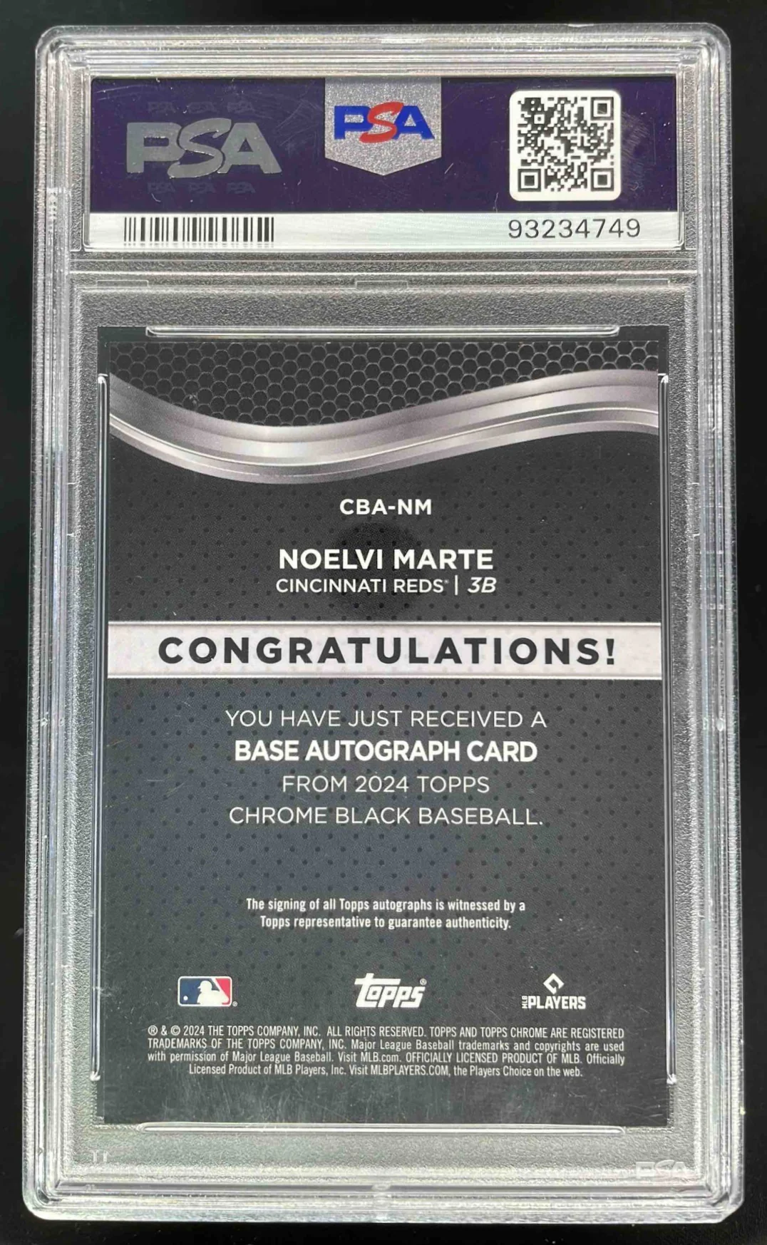 2024 Topps Chrome Black Gold Mini Diamond Noelvi Marte RC Auto /50 PSA 10 - Image 2