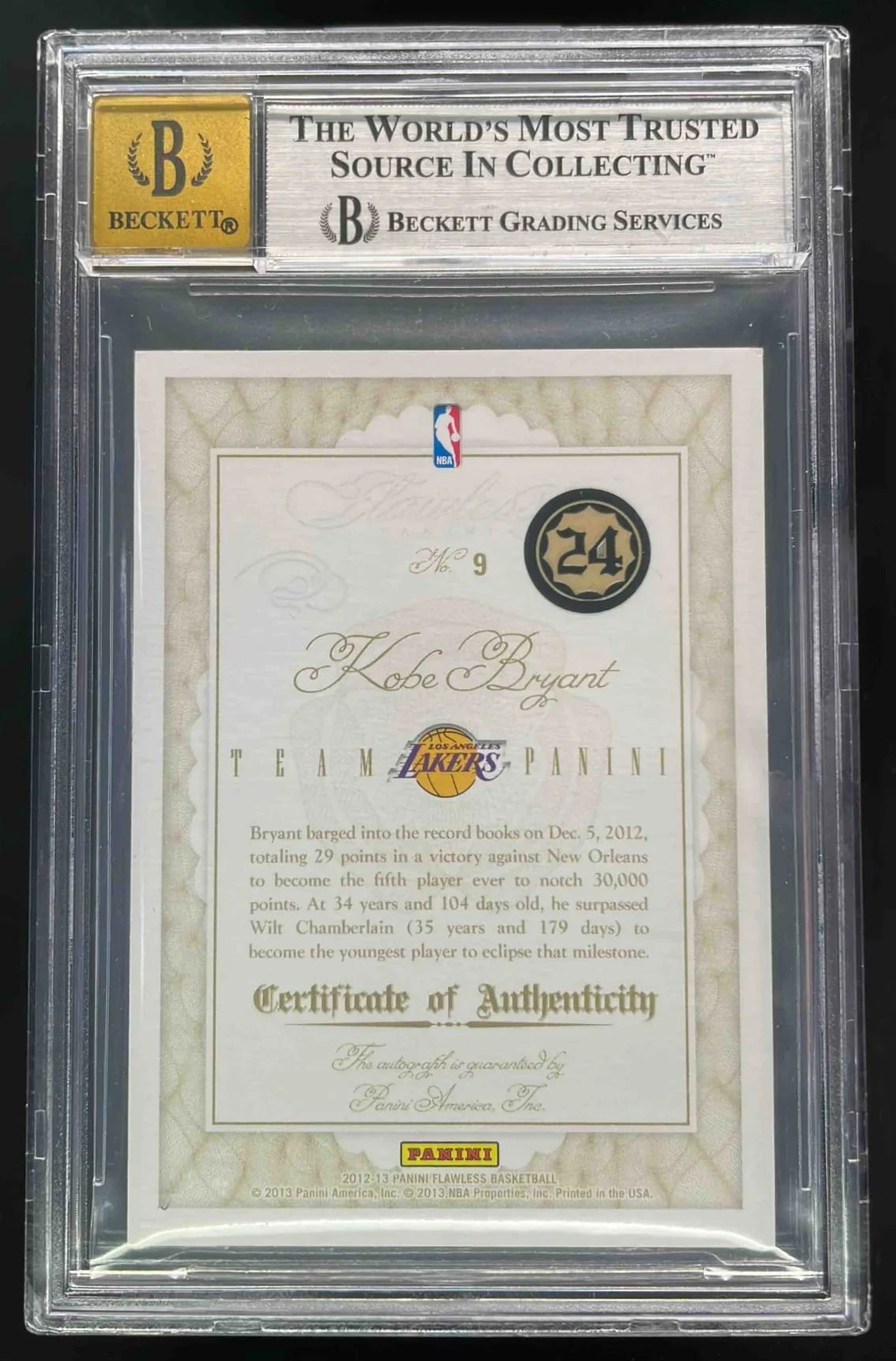 2012-13 Panini Flawless Team Panini Autographs #9 Kobe Bryant Auto /10 BGS 7.5 - Image 2