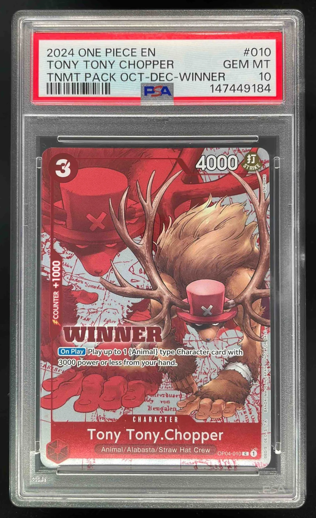 2024 One Piece EN TNMT Pack Oct Dec Winner #010 Tony Tony Chopper PSA 10
