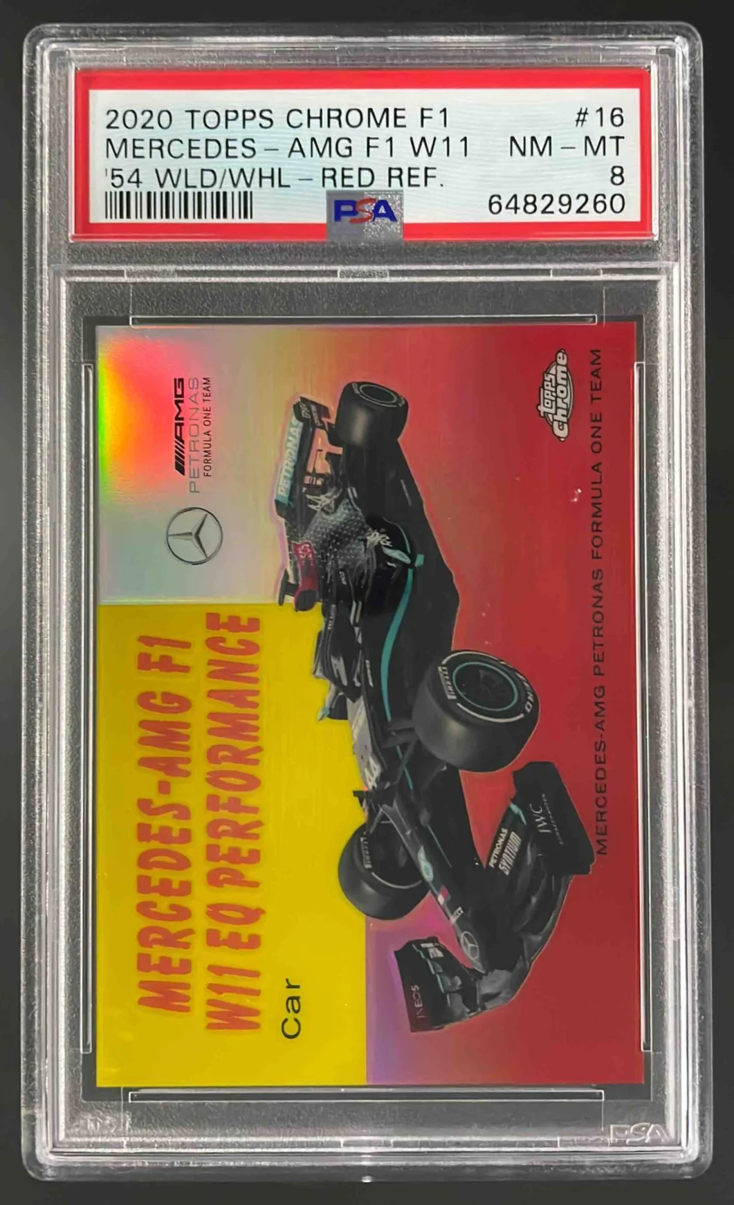 2020 Topps Chrome Formula 1 1954 World on Wheels Red Mercedes-AMG F1 /5 PSA 8