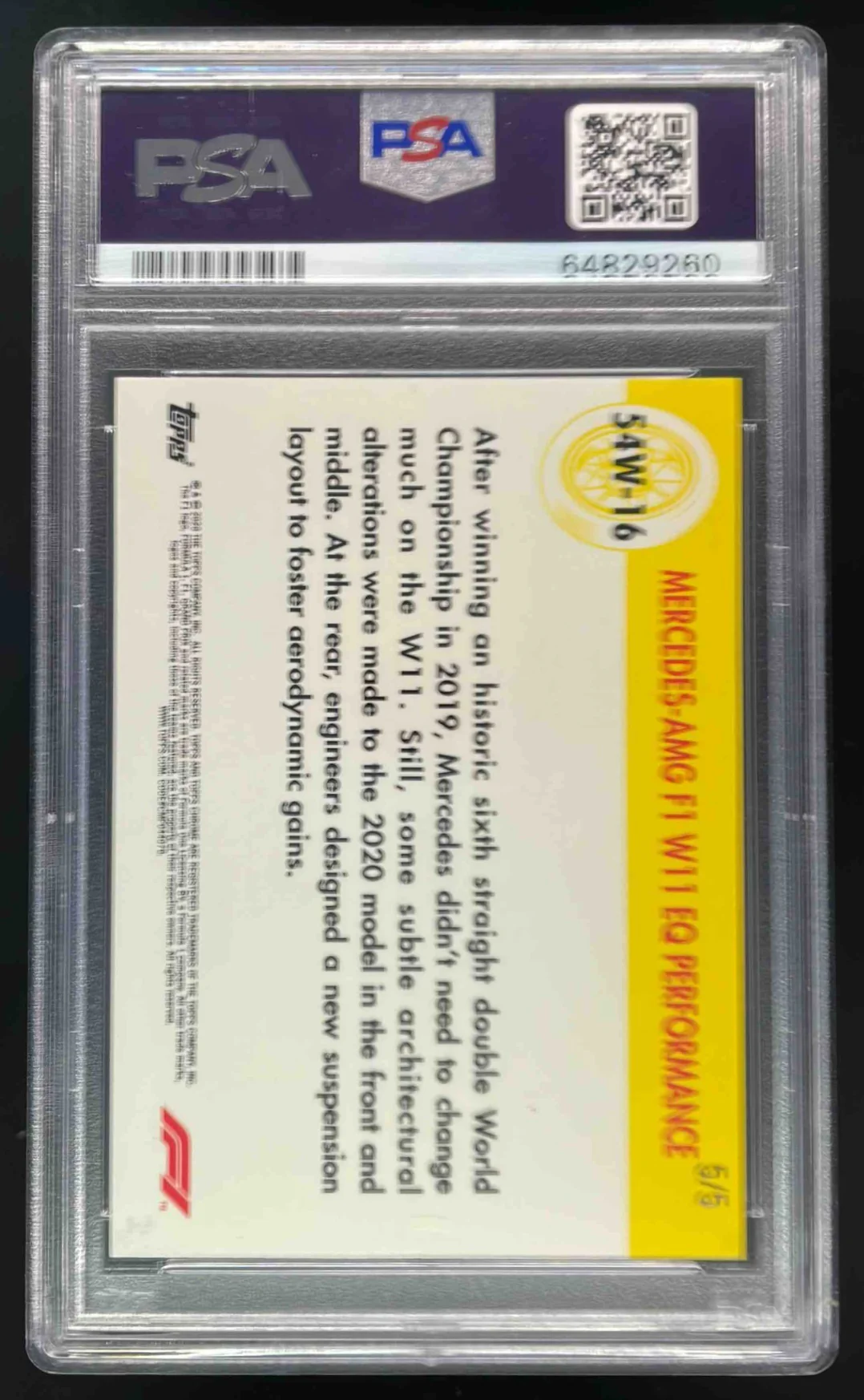 2020 Topps Chrome Formula 1 1954 World on Wheels Red Mercedes-AMG F1 /5 PSA 8 - Image 2