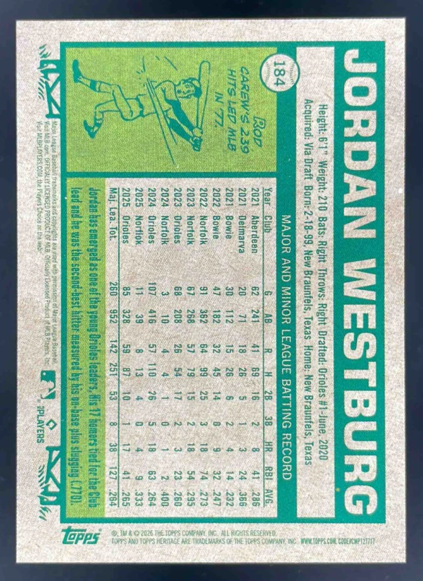 2026 Topps Heritage #184 Jordan Westburg - Image 2