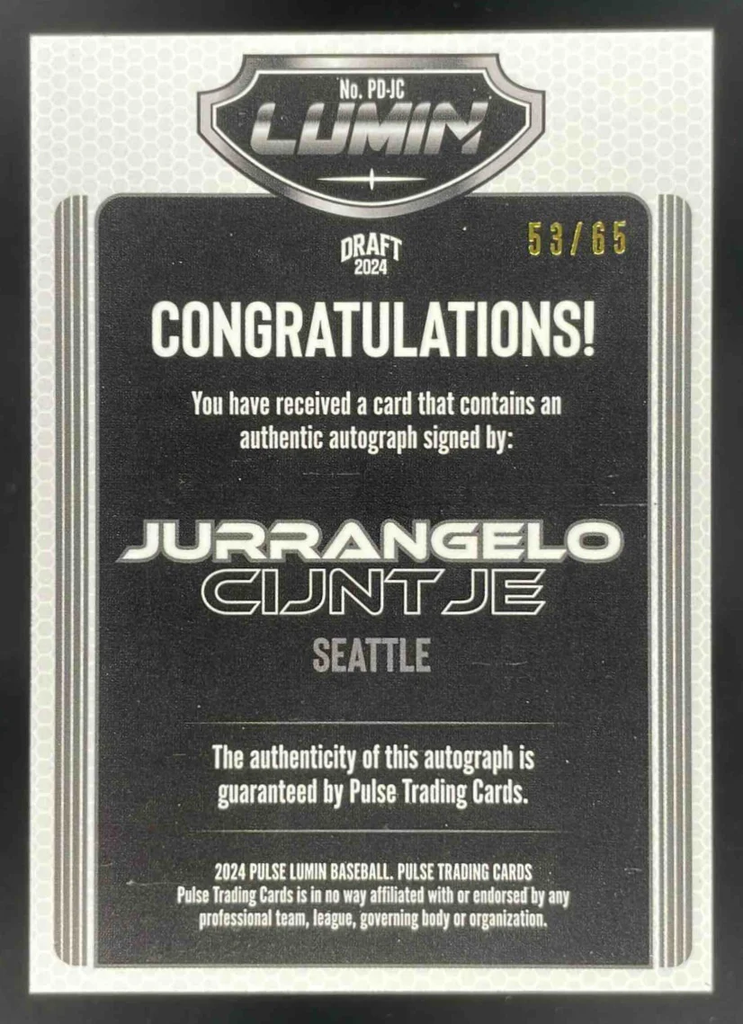 2024 Pulse Lumin Autograph #PD-JC Jurrangelo Cijnt Je Auto /65 - Image 2