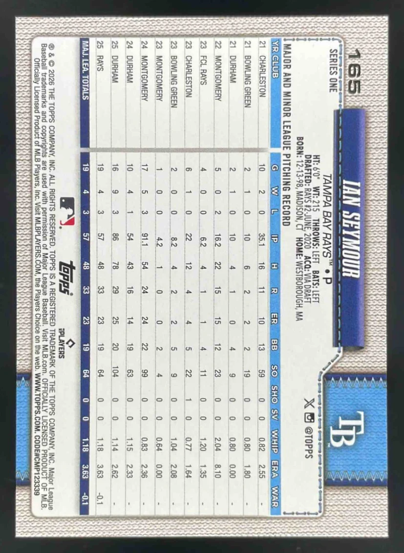 2026 Topps True Photo Variation SP #165 Ian Seymour - Image 2