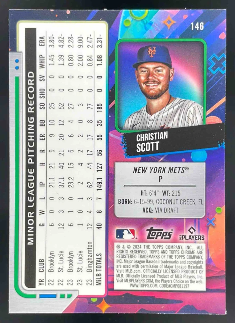 2024 Topps Cosmic Chrome Green Space Dust Refractor #146 Christian Scott RC /75 - Image 2