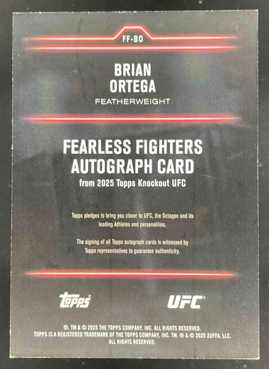 2025 Topps UFC Knockout Fearless Fighter Signature #FF-BO Brian Ortega Auto /299 - Image 2