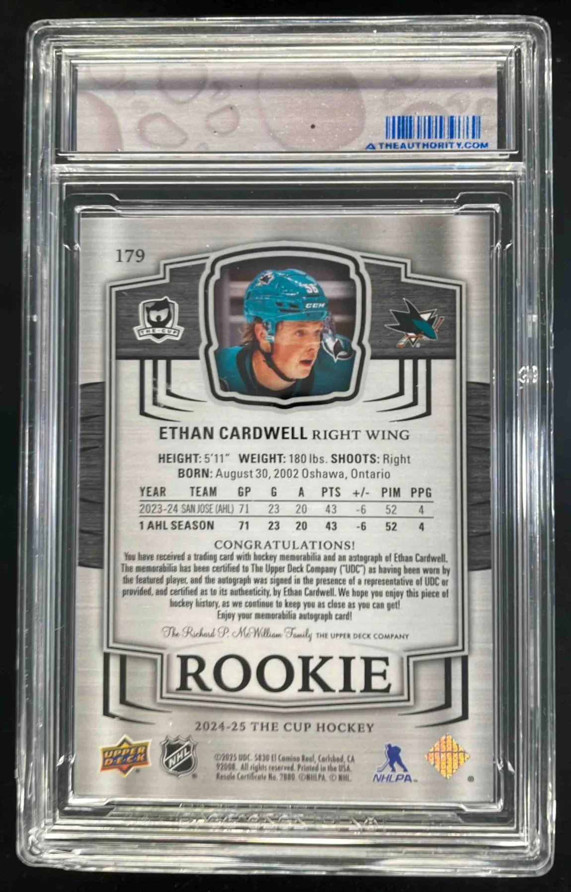 2024-25 Upper Deck The Cup #179 Ethan Cardwell Rookie Patch Auto /249 - Image 2
