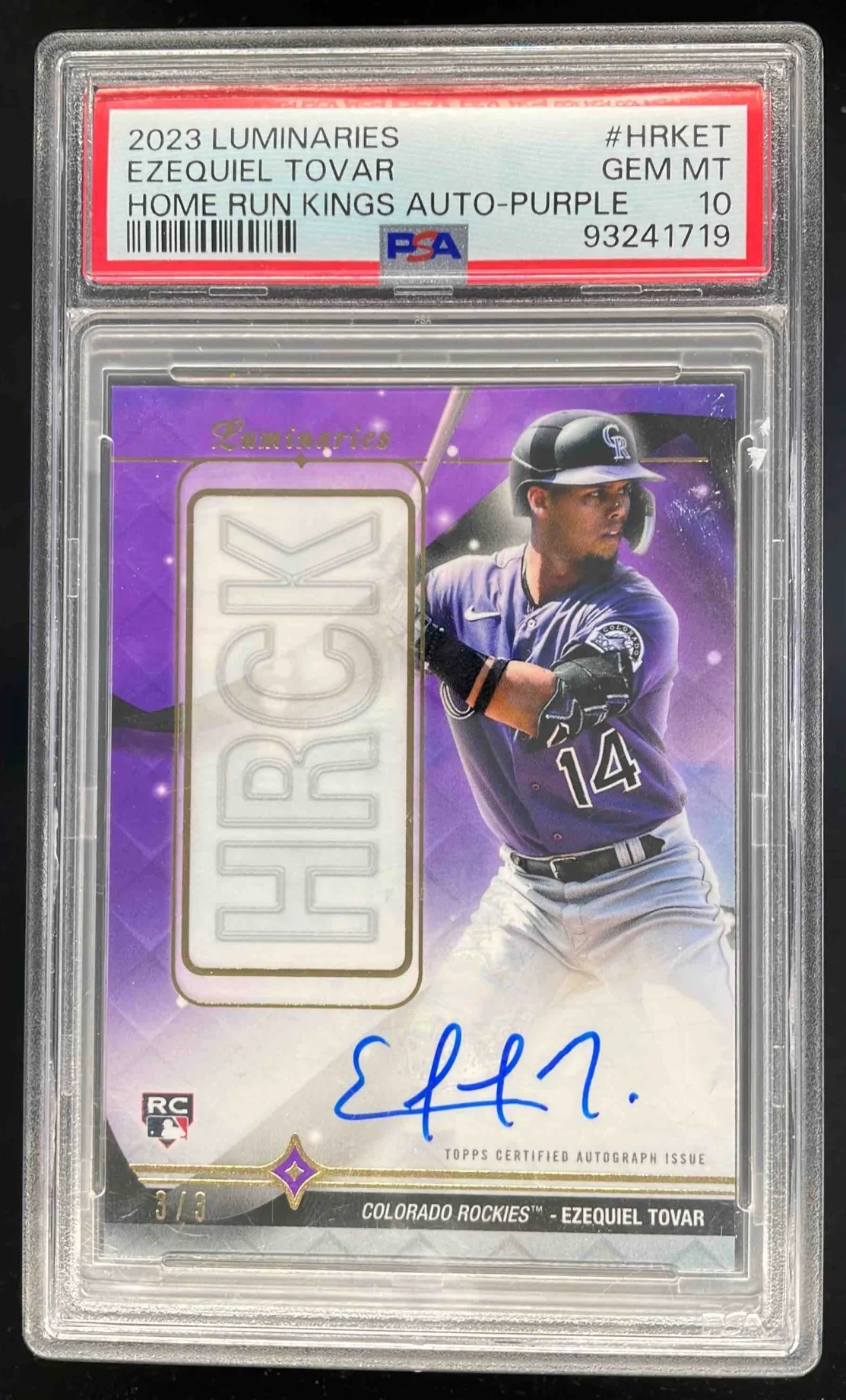 2023 Topps Luminaries Home Run Kings Purple #HRKET Ezequiel Tovar Auto /3 PSA 10