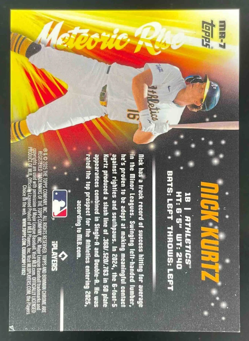 2025 Bowman Chrome Mega Box Meteoric Rise Green Mojo #MR-7 Nick Kurtz RC /99 - Image 2