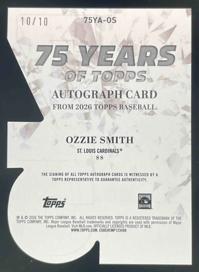 2026 Topps 75 Years of Topps Die-Cut Black #75YA-OS Ozzie Smith Auto /10 - Image 2