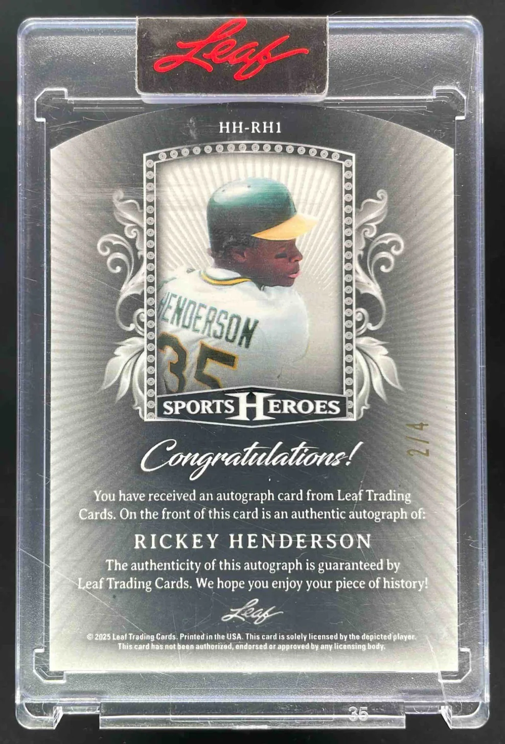 2025 Leaf Metal Sports Heroes Hall Heroes Crystal Blue Rickey Henderson Auto /4 - Image 2