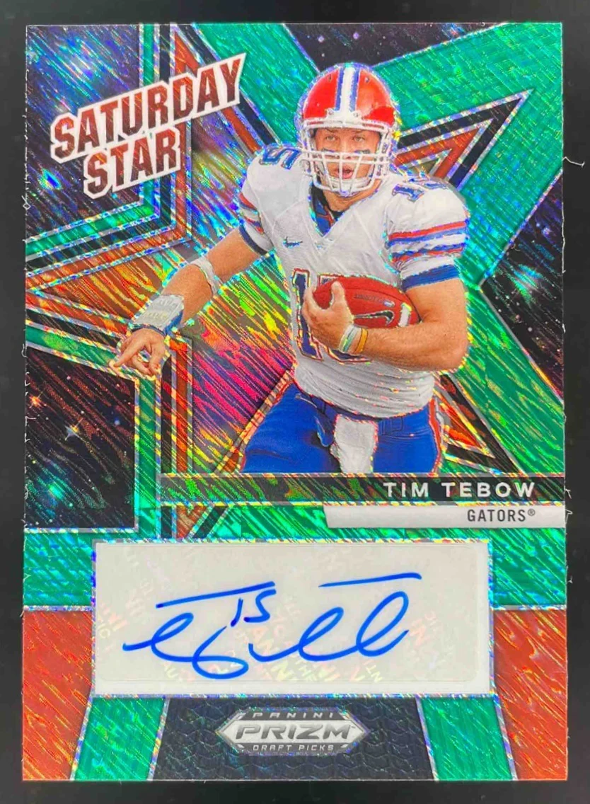 2025 Prizm Draft Picks Saturday Star Green Shimmer Prizm #4 Tim Tebow Auto /8