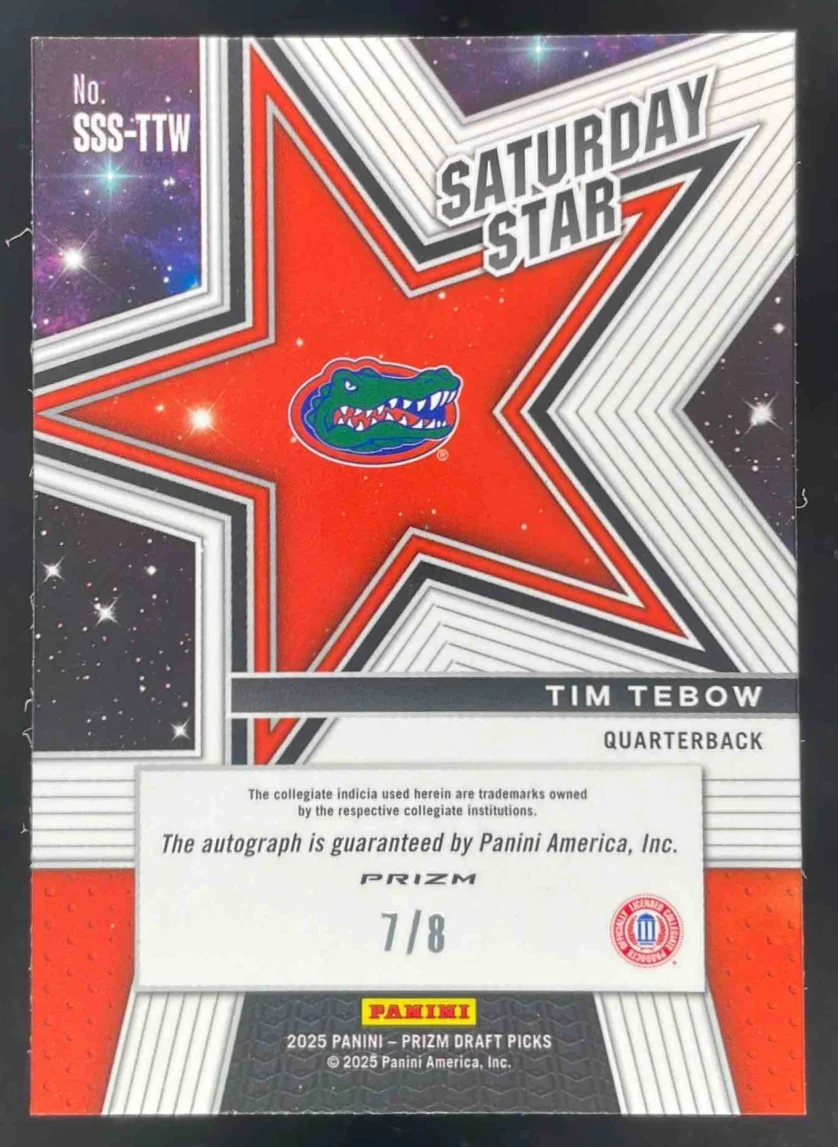 2025 Prizm Draft Picks Saturday Star Green Shimmer Prizm #4 Tim Tebow Auto /8 - Image 2