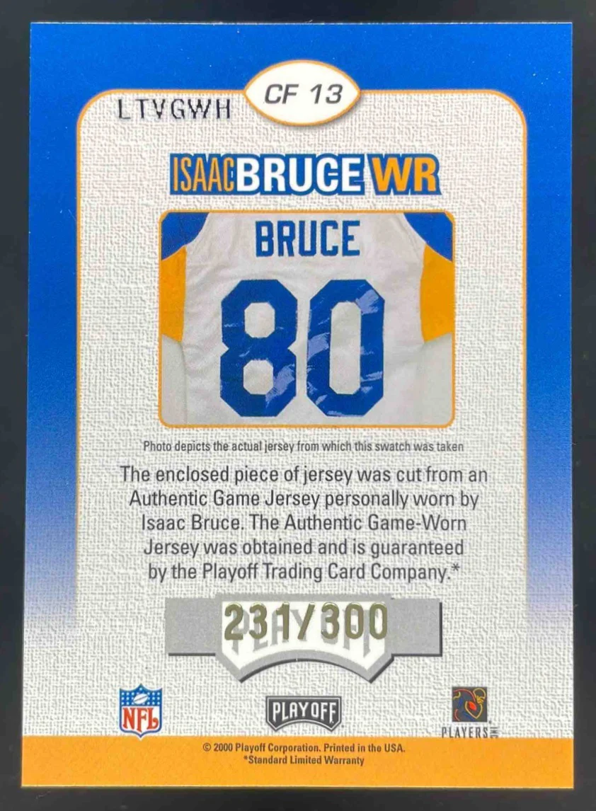 2000 Playoff Contenders Championship Fabric #CF 13 Isaac Bruce Auto /300 - Image 2