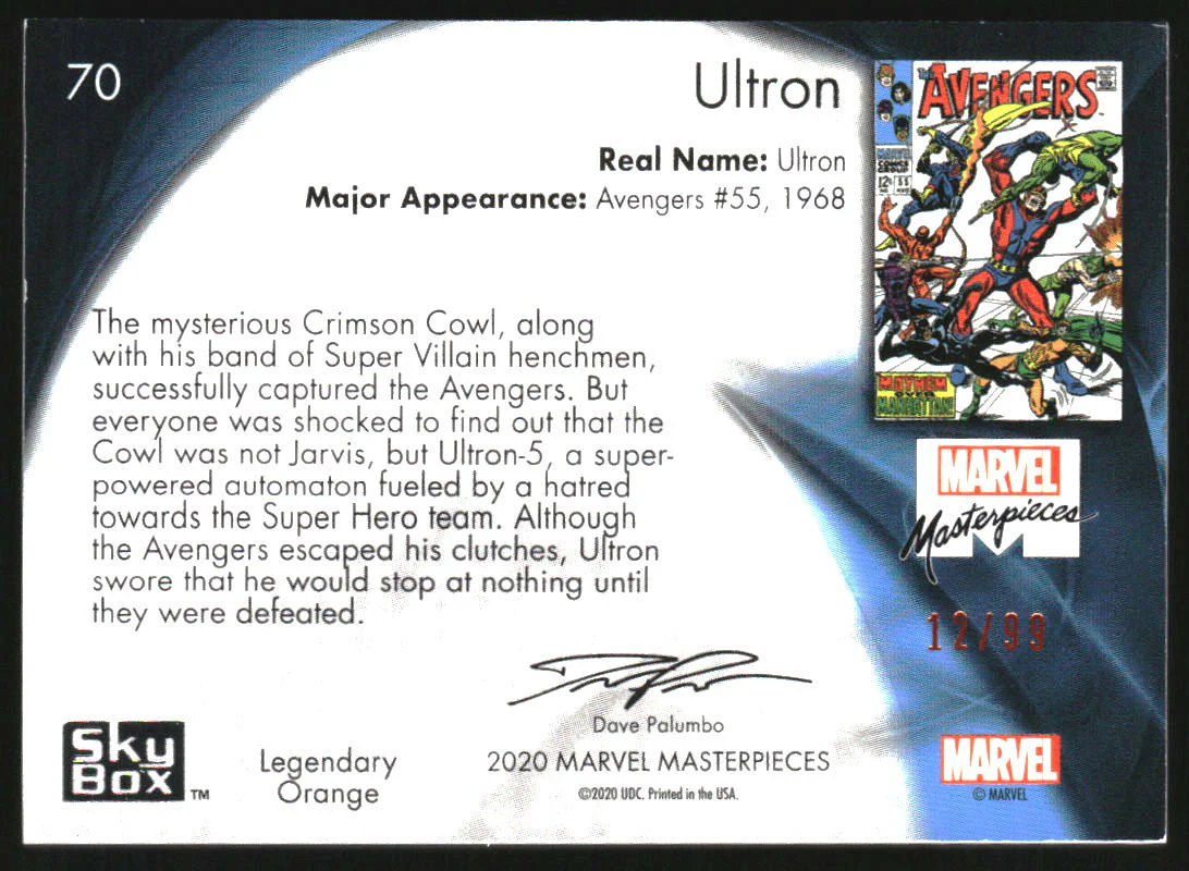 2020 Upper Deck Marvel Masterpieces Legendary Orange #70 Ultron /99 - Image 2