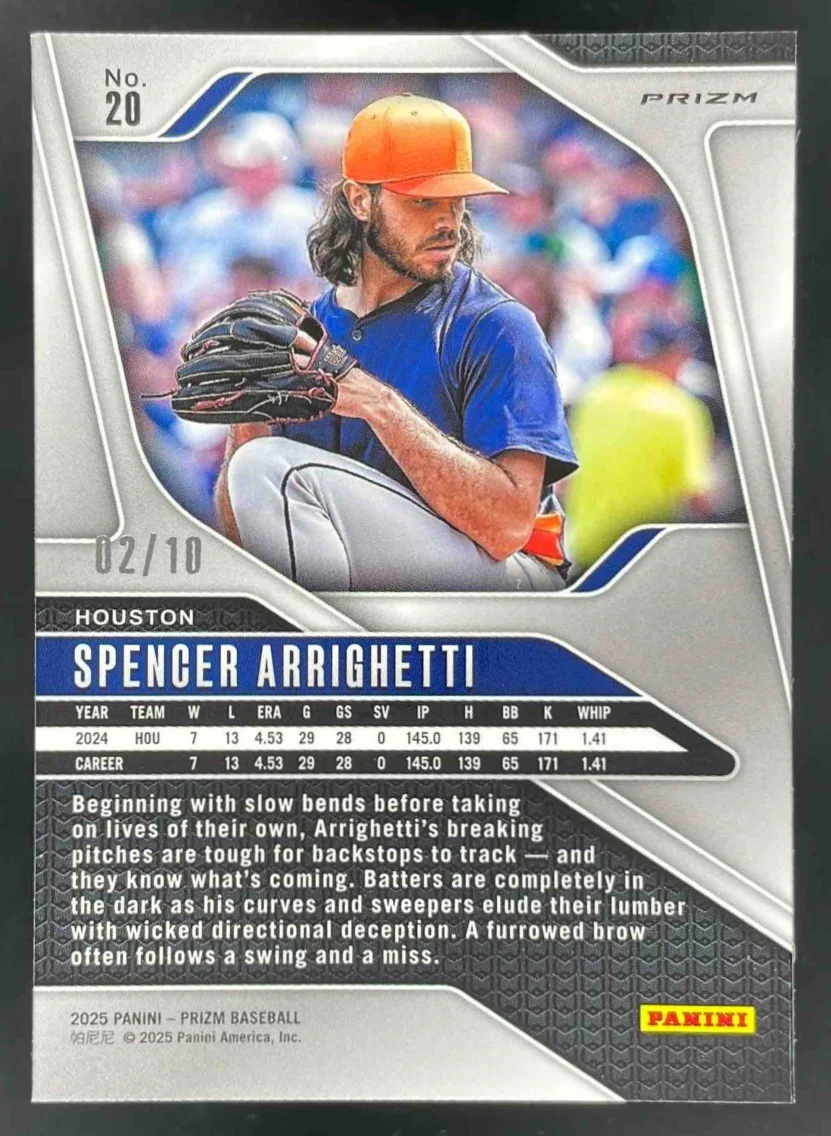 2025 Panini Prizm Prizms Gold #20 Spencer Arrighetti /10 - Image 2