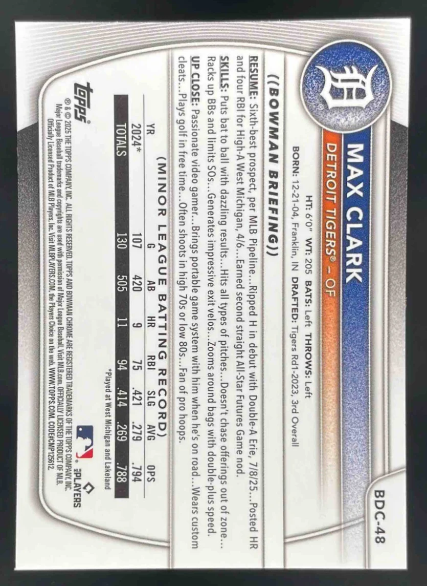 2025 Bowman Draft Sapphire Chrome #BDC-48 Max Clark - Image 2