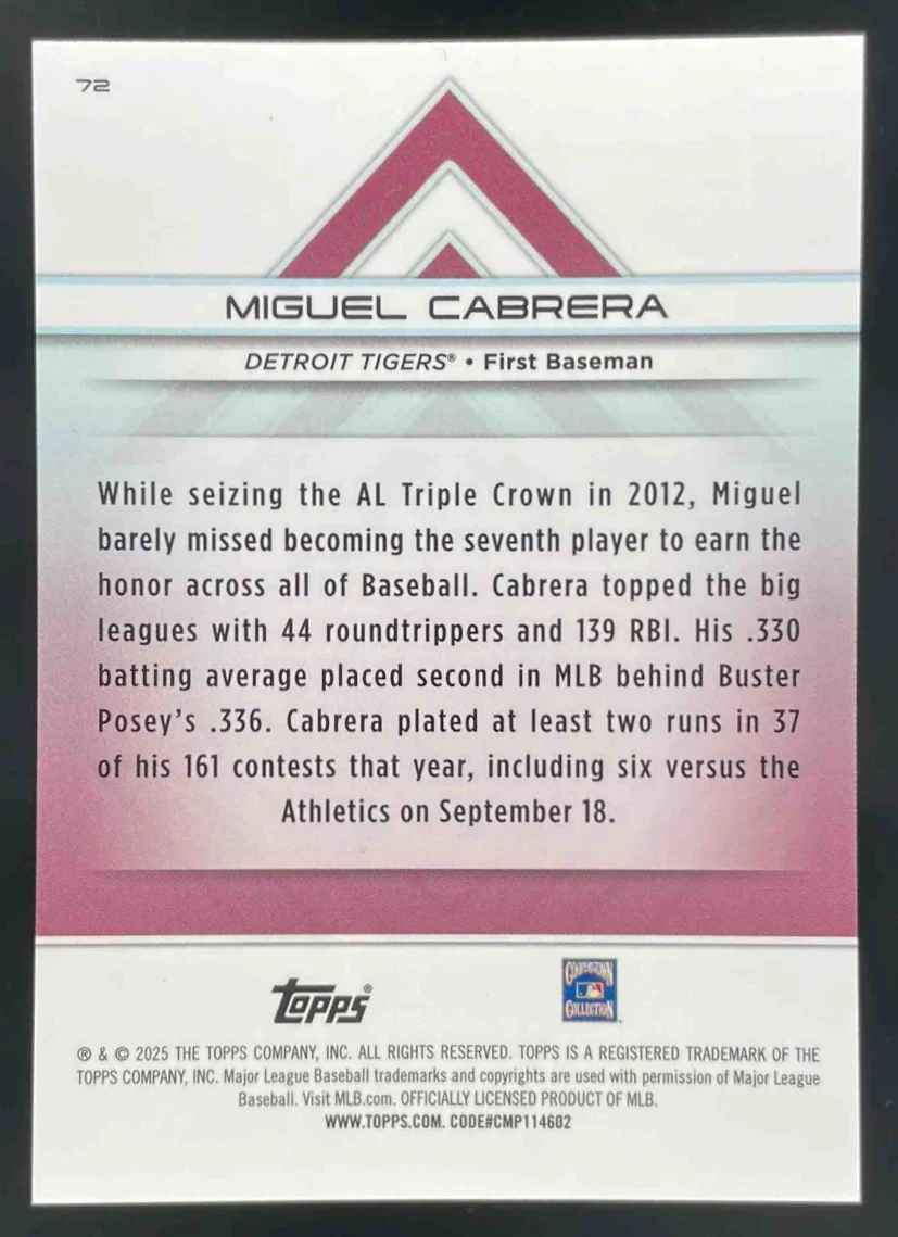 2025 Topps Transcendent Collection Transcendent Icons Chrome #72 Miguel Cabrera - Image 2