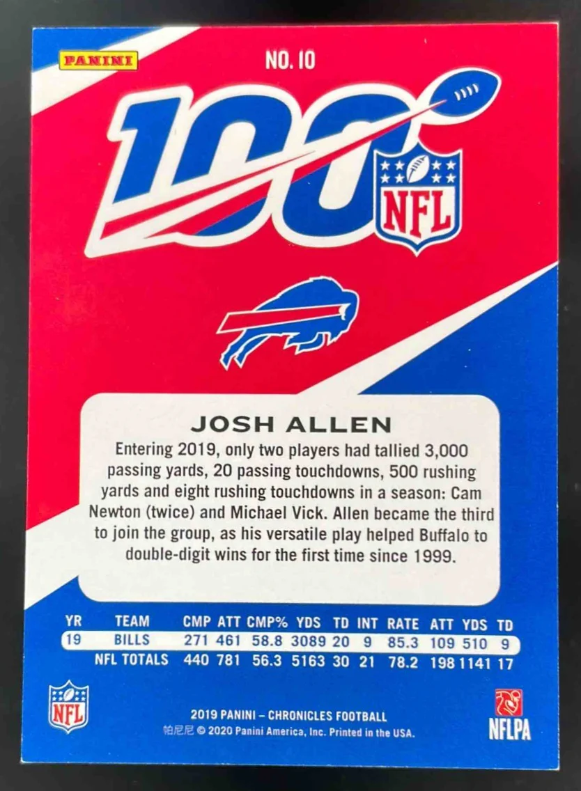 2019 Panini Chronicles NFL 100 Red #10 Josh Allen /199 - Image 2