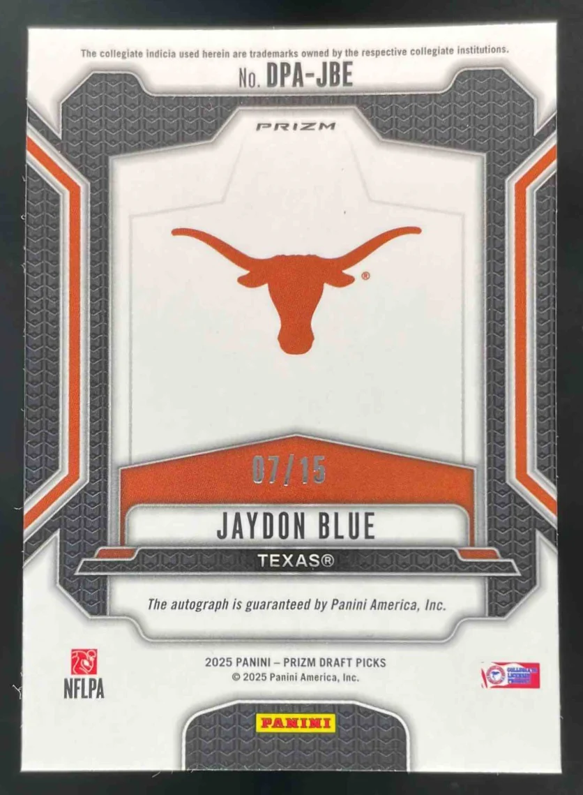 2025 Prizm Draft Picks Gold Shimmer Prizm #DPA-JBE Jaydon Blue Auto /15 - Image 2