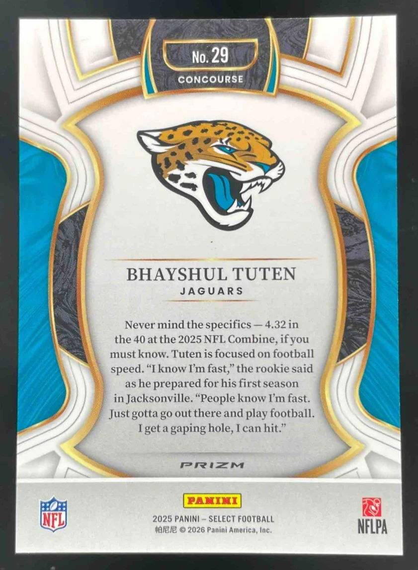 2025 Panini Select Concourse Zebra Prizm Shock #29 Bhayshul Tuten RC - Image 2