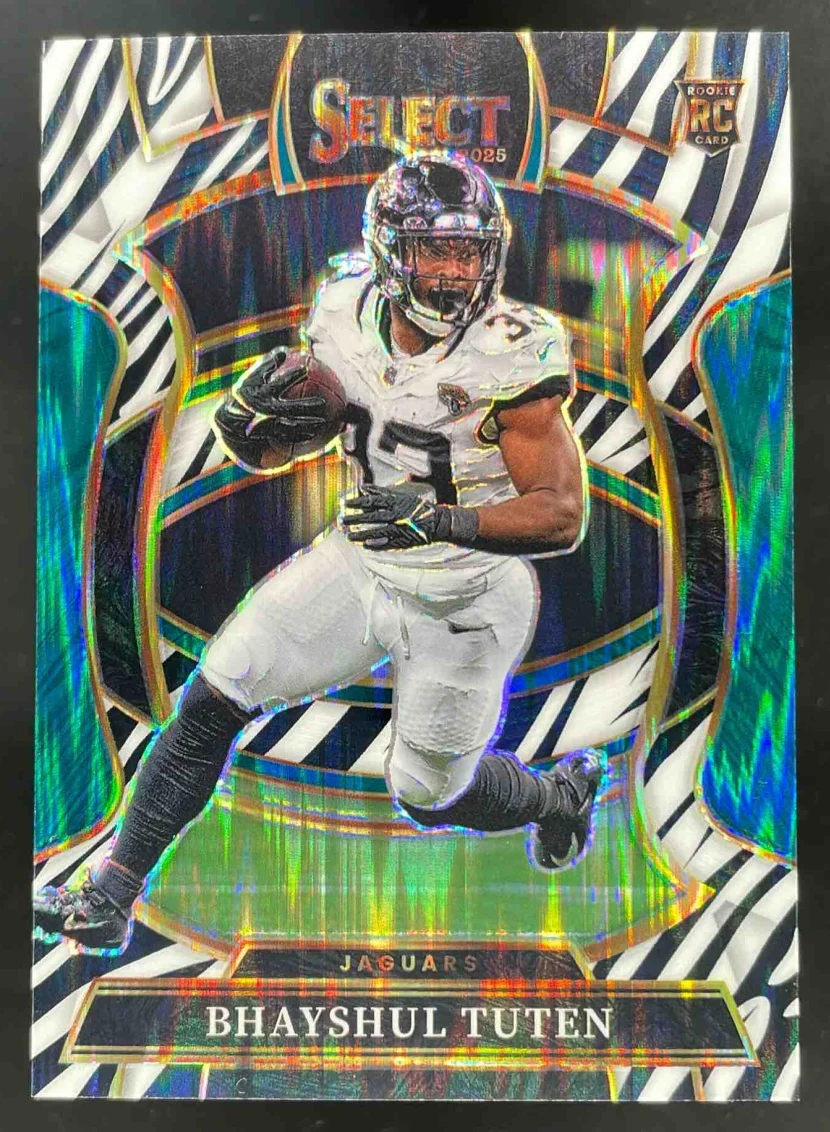 2025 Panini Select Concourse Zebra Prizm Shock #29 Bhayshul Tuten RC