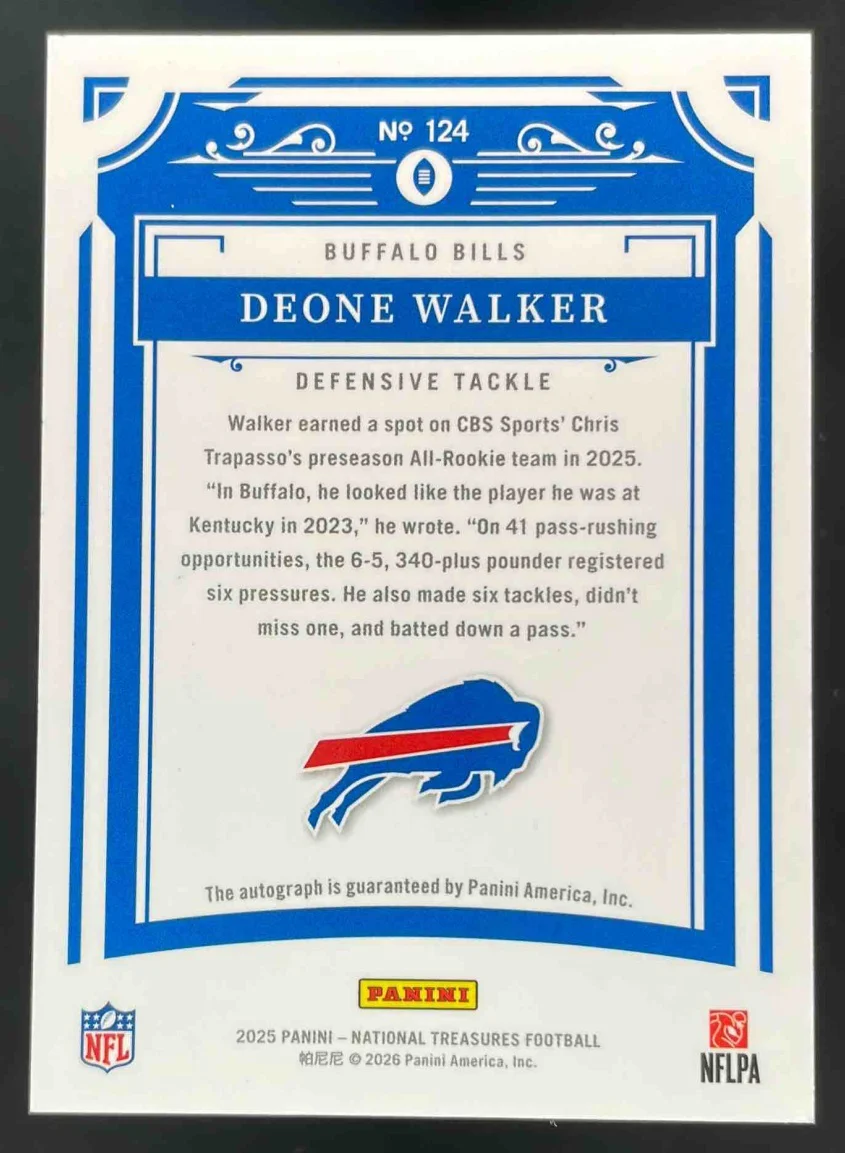2025 National Treasures Rookie Signature Gold #124 Deone Walker RC Auto /35 - Image 2