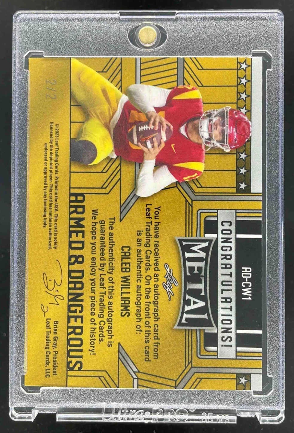 2023 Leaf Metal Draft Armed Dangerous Kaleidoscope Orange Caleb Williams Auto /2 - Image 2