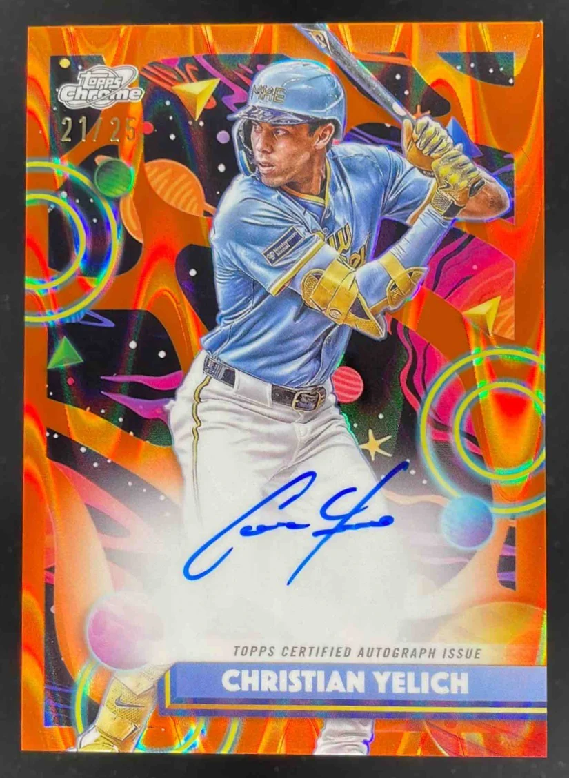 2025 Topps Cosmic Chrome Orange Galactic #CCA-CY Christian Yelich Auto /25