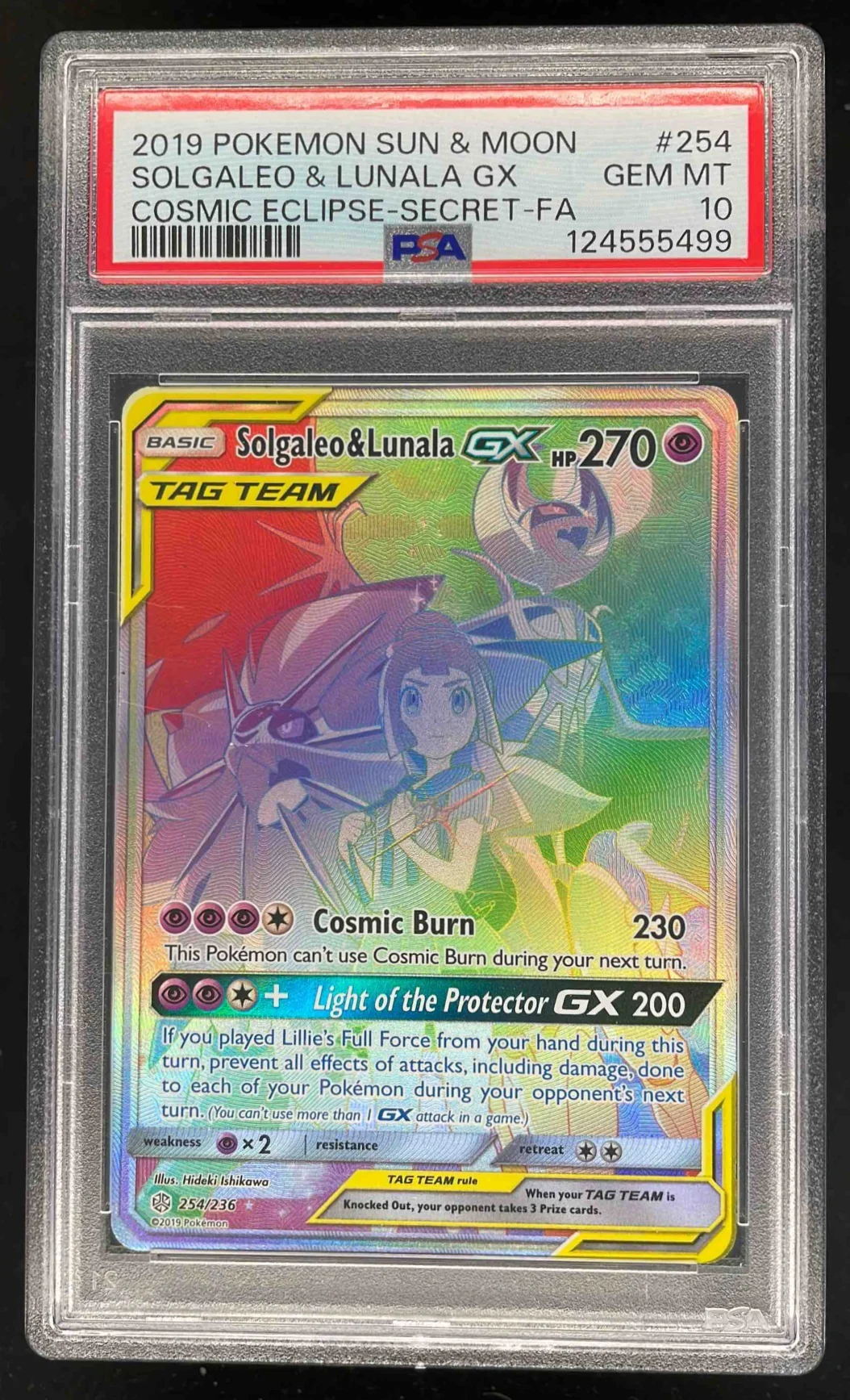 2019 Pokemon Sun Moon Cosmic Eclipse #254/236 Solgaleo & Lunala Tag Team PSA 10