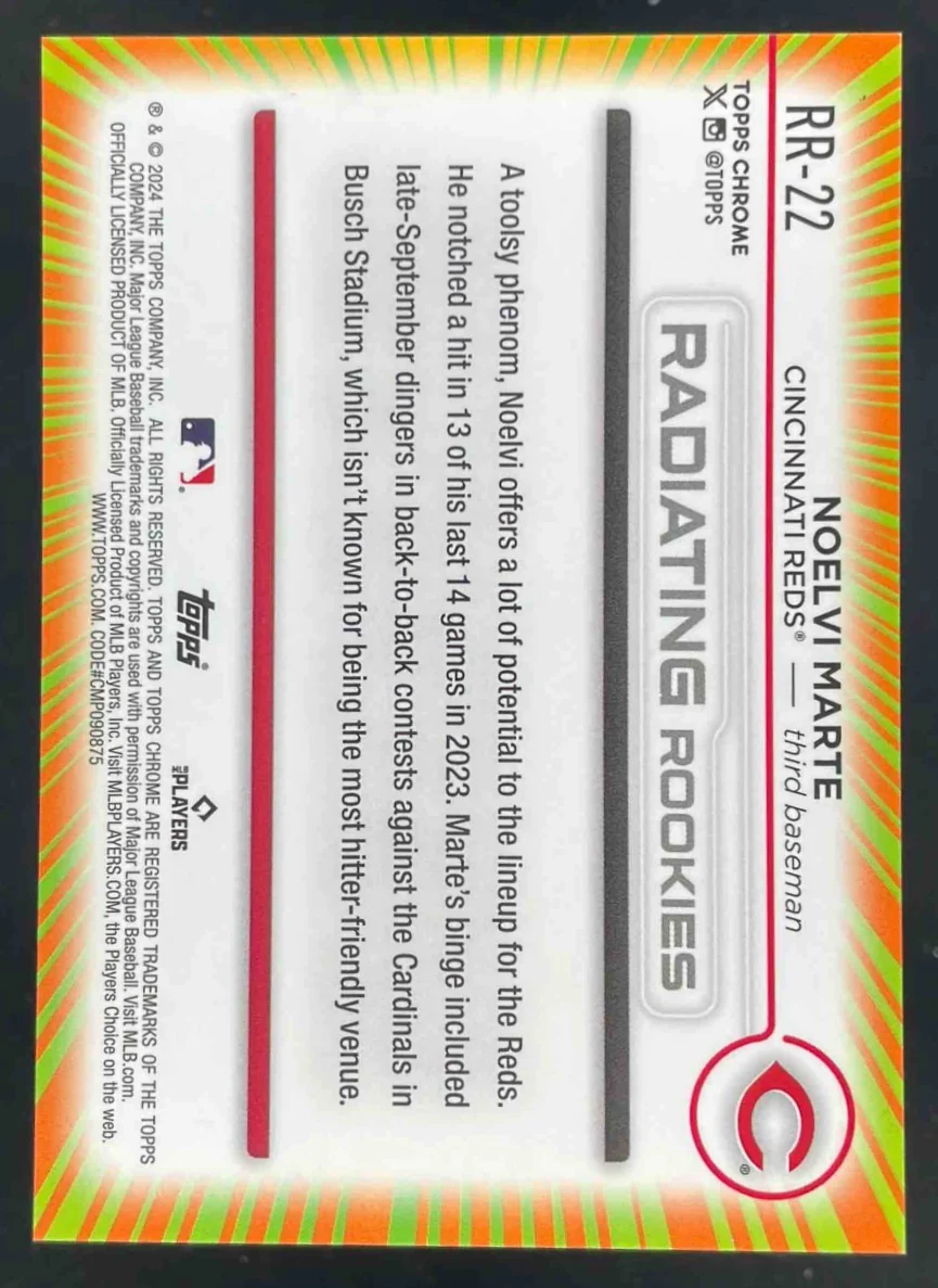 2024 Topps Chrome Update Radiating Rookies #RR-22 Noelvi Marte RC - Image 2