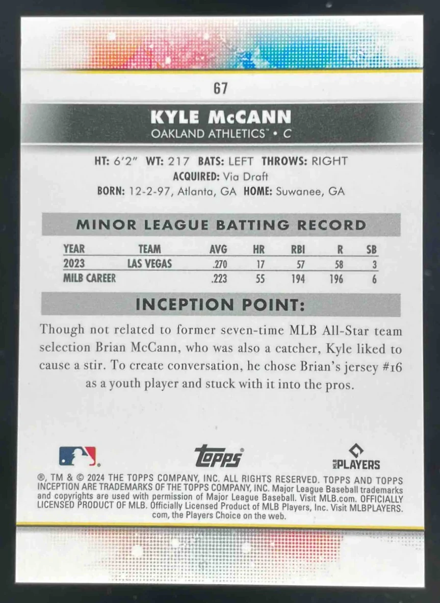 2024 Topps Inception Orange #67 Kyle McCann RC /10 - Image 2