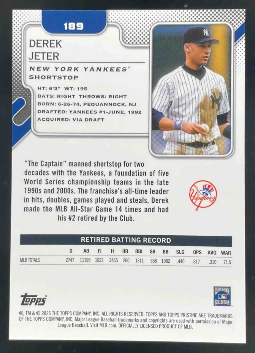 2025 Topps Pristine Orange Refractor #189 Derek Jeter /25 - Image 2