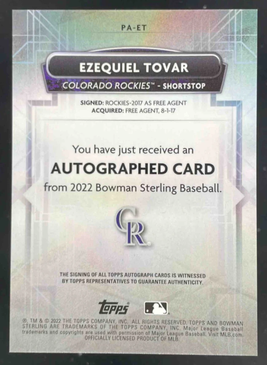 2022 Bowman Sterling Prospect Autographs #PA-ET Ezequiel Tovar Auto - Image 2