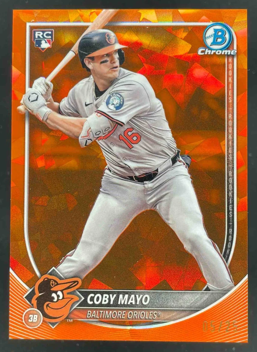 2025 Bowman Chrome Sapphire Orange Refractor #83 Coby Mayo RC /25