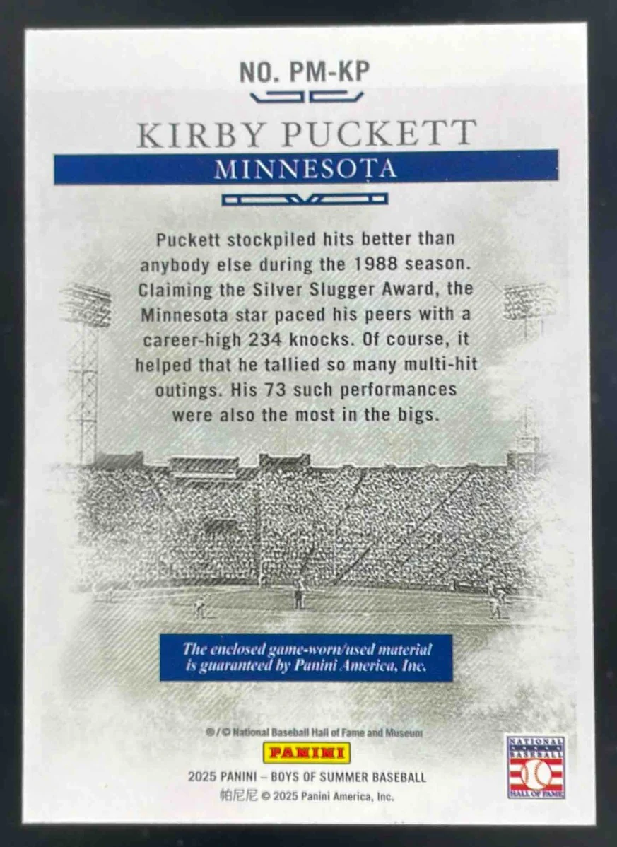 2025 Panini Boys of Summer Pastime Materials #PM-KP Kirby Puckett /99 - Image 2