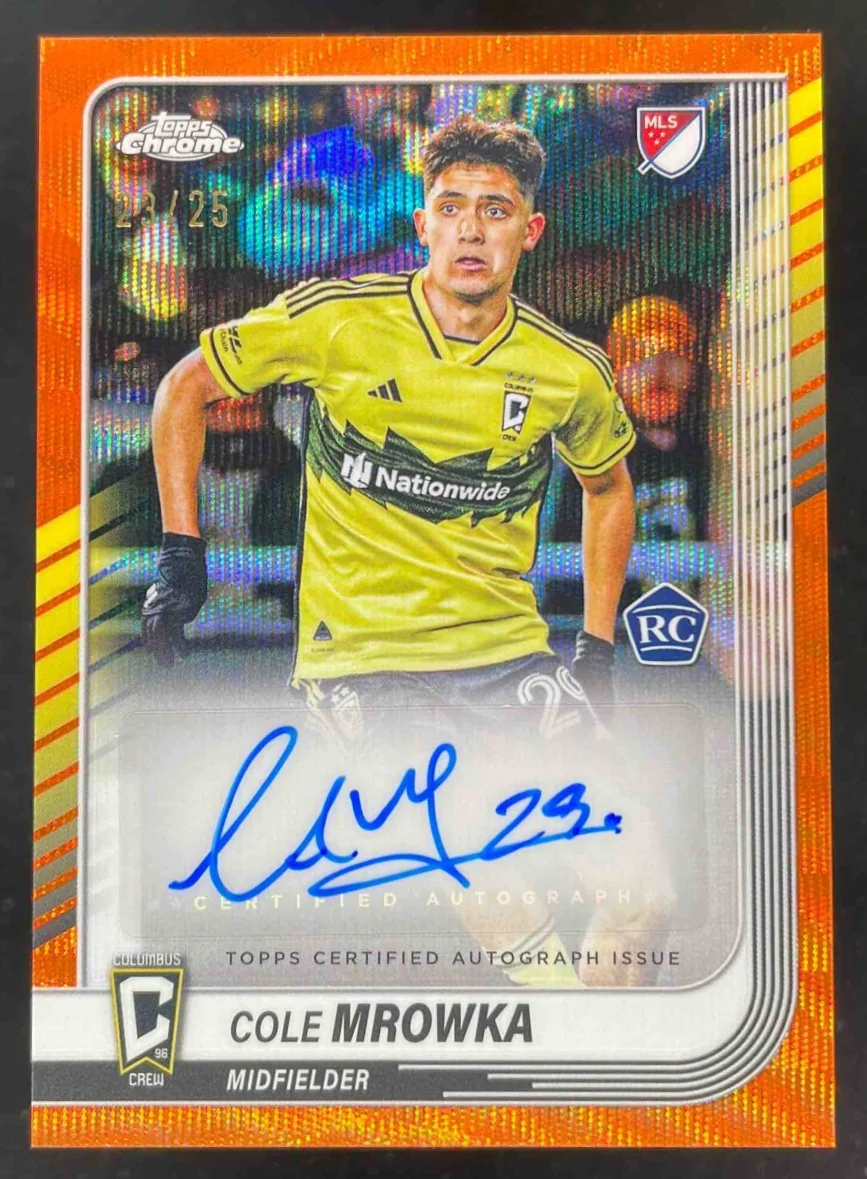 2025 Topps Chrome MLS Chrome Orange Wave #CA-CM Cole Mrowka Auto /25