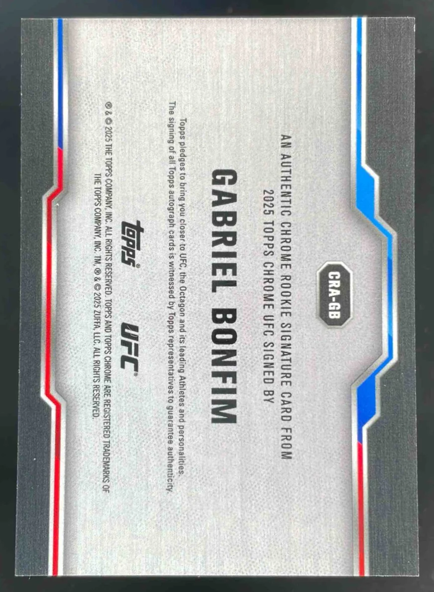 2025 Topps UFC Chrome Sapphire Rookie Orange Gabriel Bonfim RC Auto /25 - Image 2