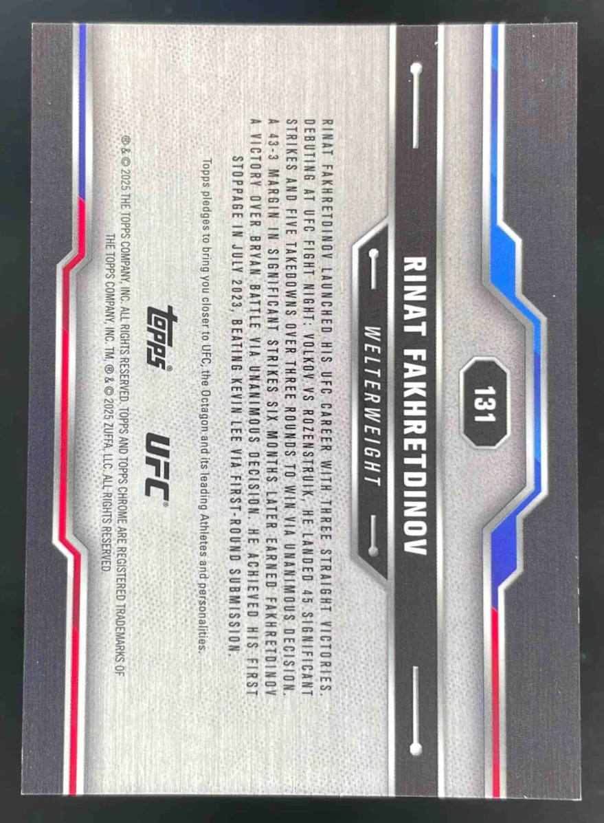 2025 Topps UFC Chrome Sapphire Purple Sapphire #131 Rinat Fakhretdinov /10 - Image 2