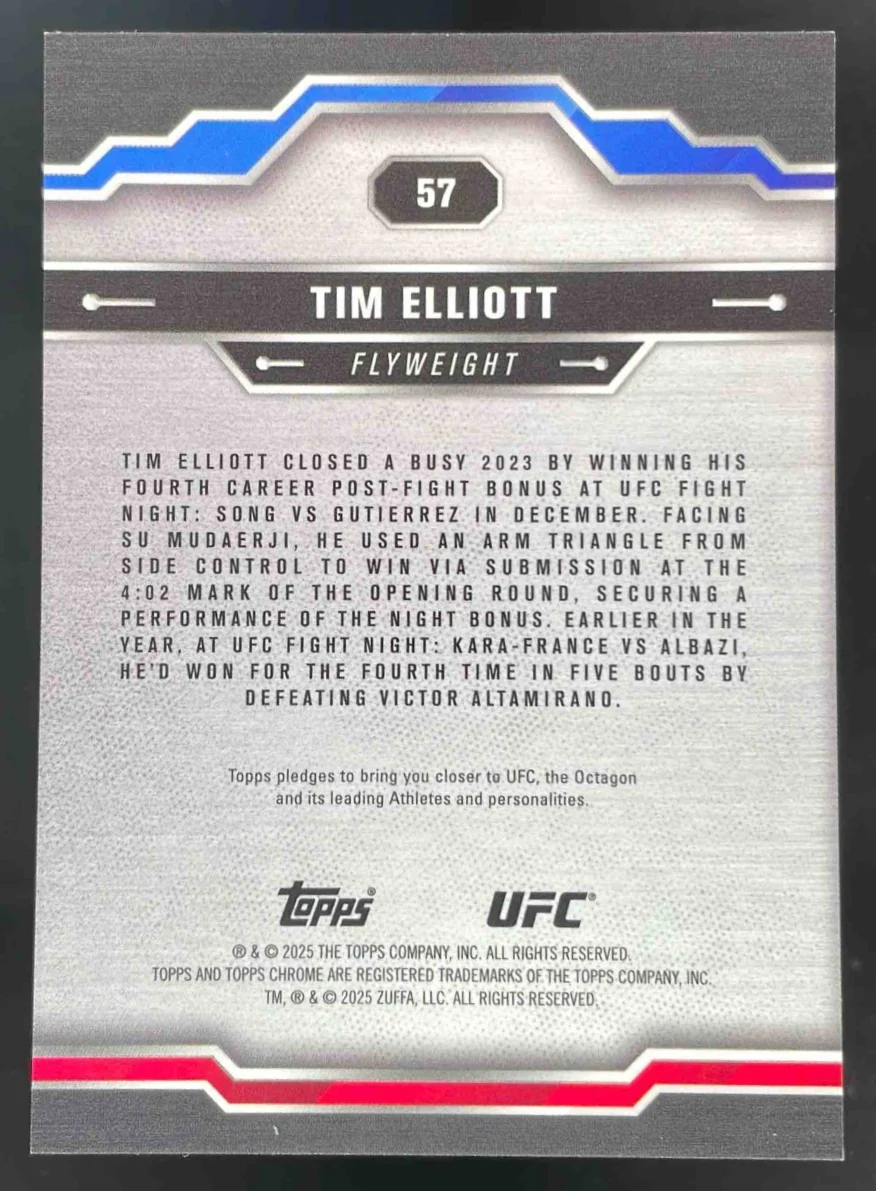 2025 Topps UFC Chrome Sapphire Purple Sapphire #57 Tim Elliott /10 - Image 2