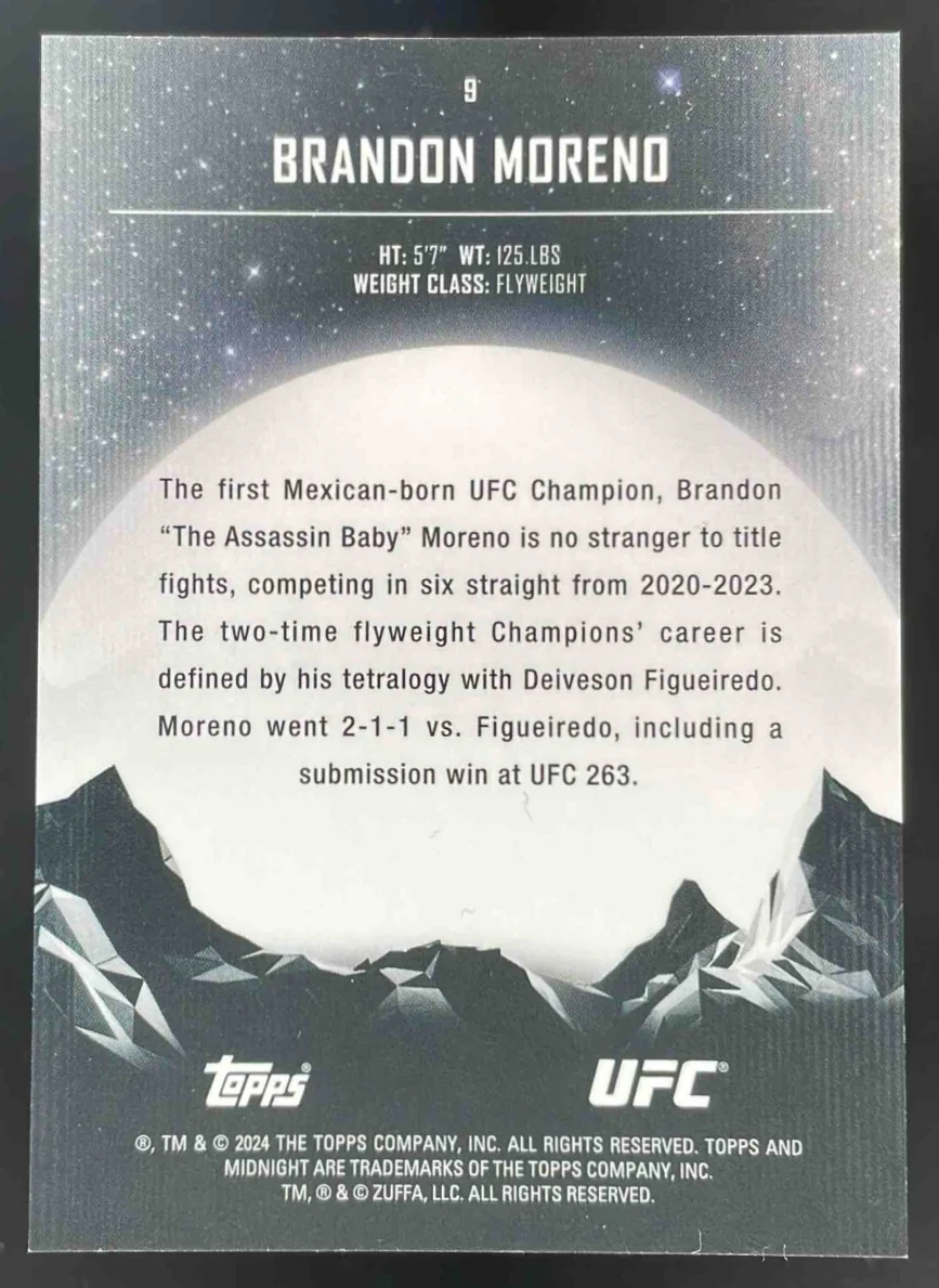 2024 Topps Midnight UFC Black Light #9 Brandon Moreno 1/1 - Image 2