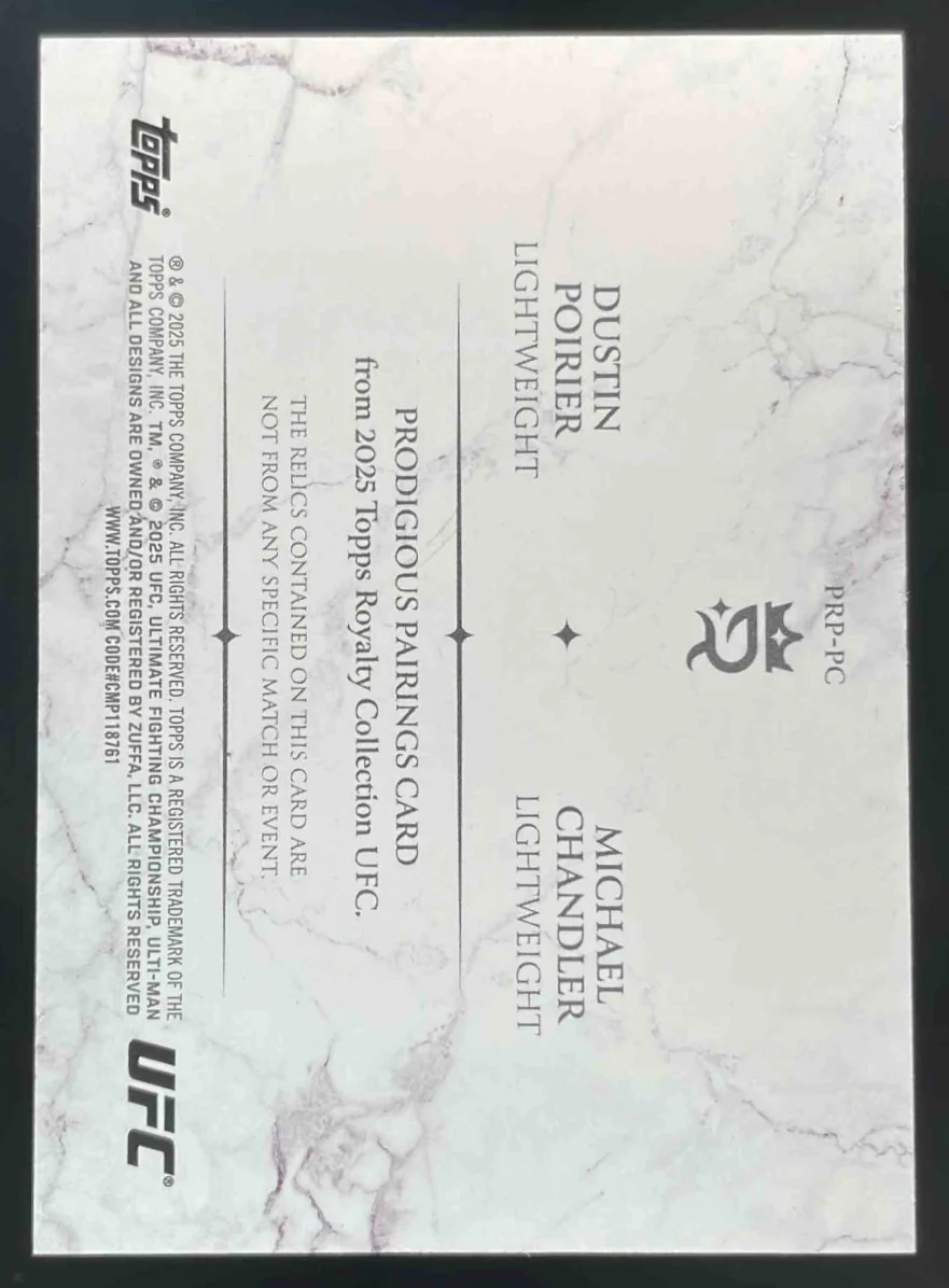 2025 Topps UFC Royalty Prodigious Gold Dustin Poirier Michael Chandler /10 - Image 2