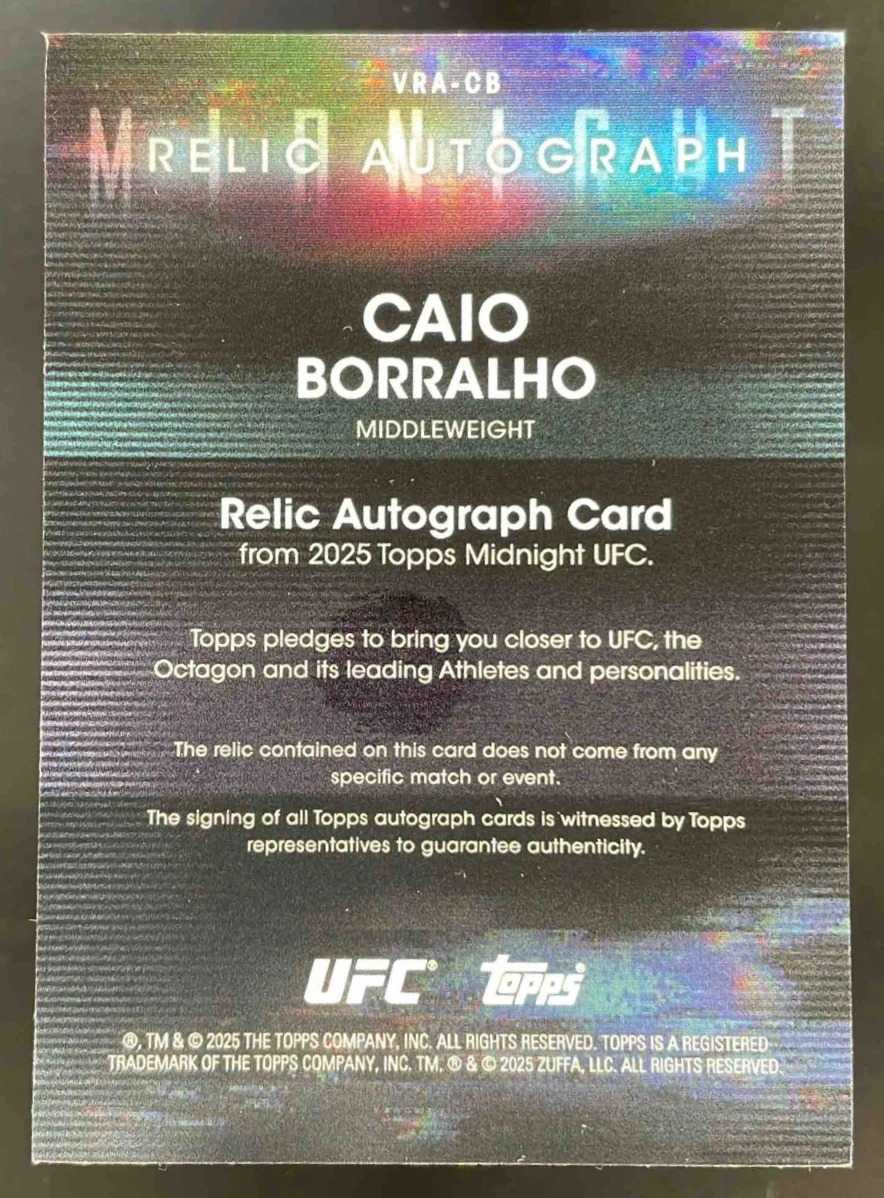 2025 Topps UFC Midnight Relic Autographs #VRA-CB Caio Borralho Auto - Image 2