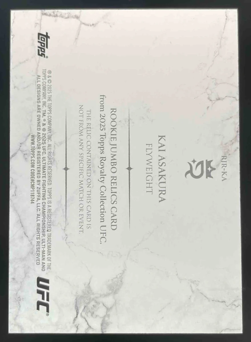 2025 Topps UFC Royalty Rookie Jumbo Relics Green #RJR-KA Kai Asakura RC /5 - Image 2