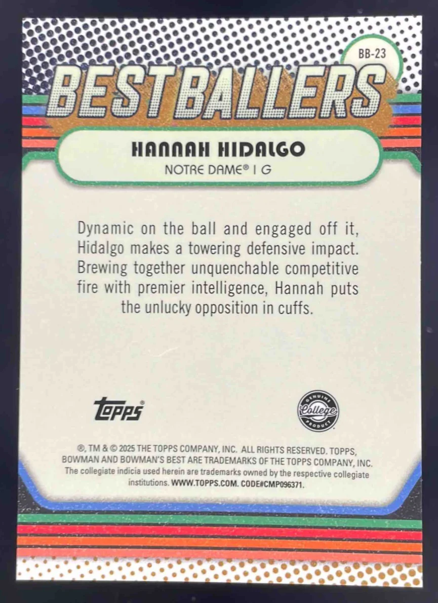 2024 Bowman Bowman's Best University Best Ballers Gold #BB-23 Hannah Hidalgo /50 - Image 2