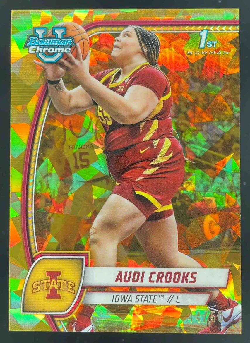 2024-25 Bowman University Chrome Sapphire Gold Refractor #9 Audi Crooks /50
