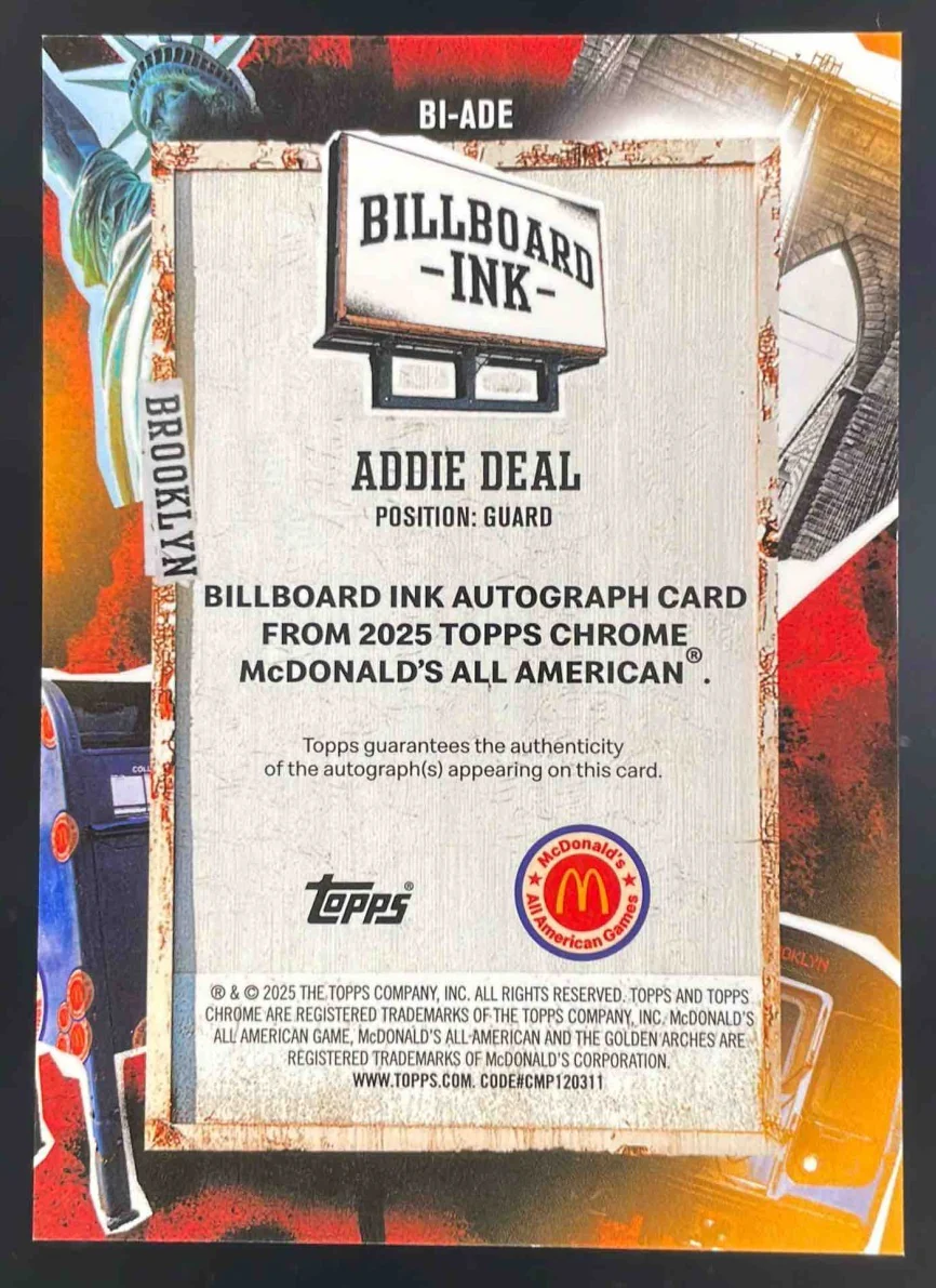 2025 Topps Chrome McDonald's All-American Billboard Ink #BI-ADE Addie Deal - Image 2